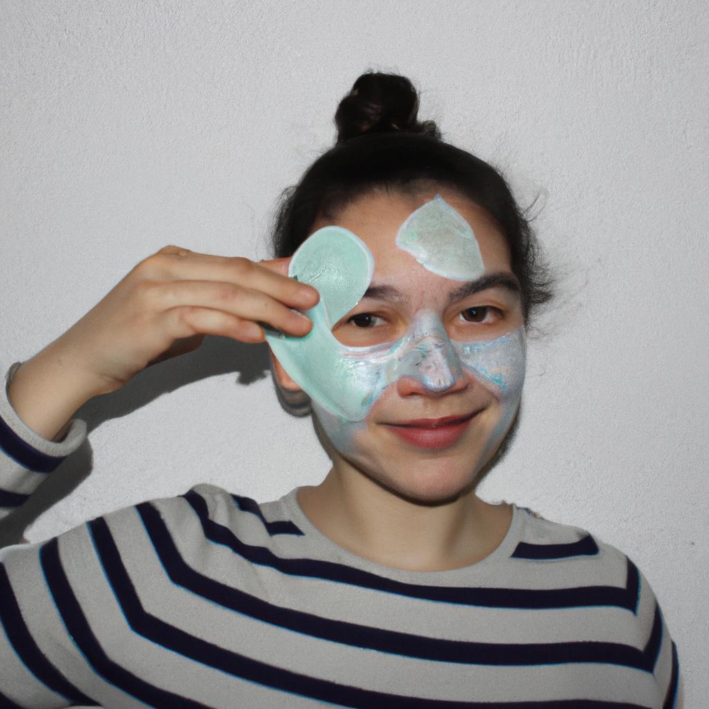 Person applying face mask, smiling