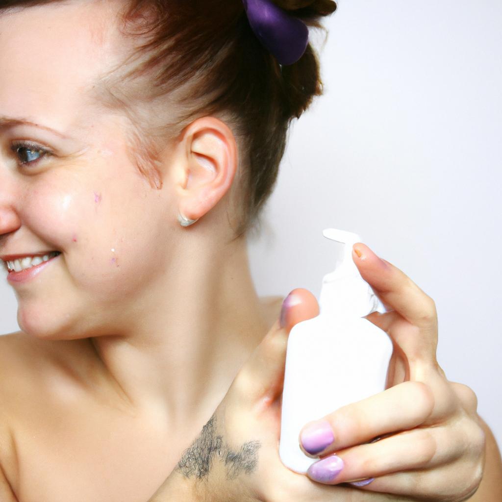 Person applying skincare products, smiling