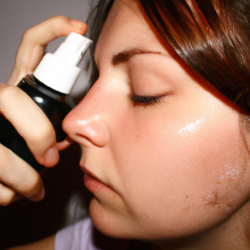 Person applying toner to face