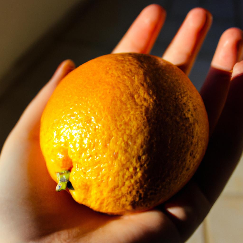 Person holding a citrus fruit